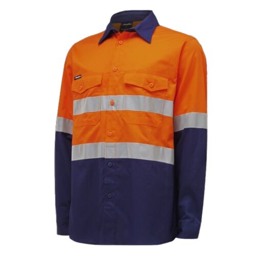 King Gee WorkCool 2 Hi Vis Reflective Two Tone Long Sleeve Work Shirt Thumbnail